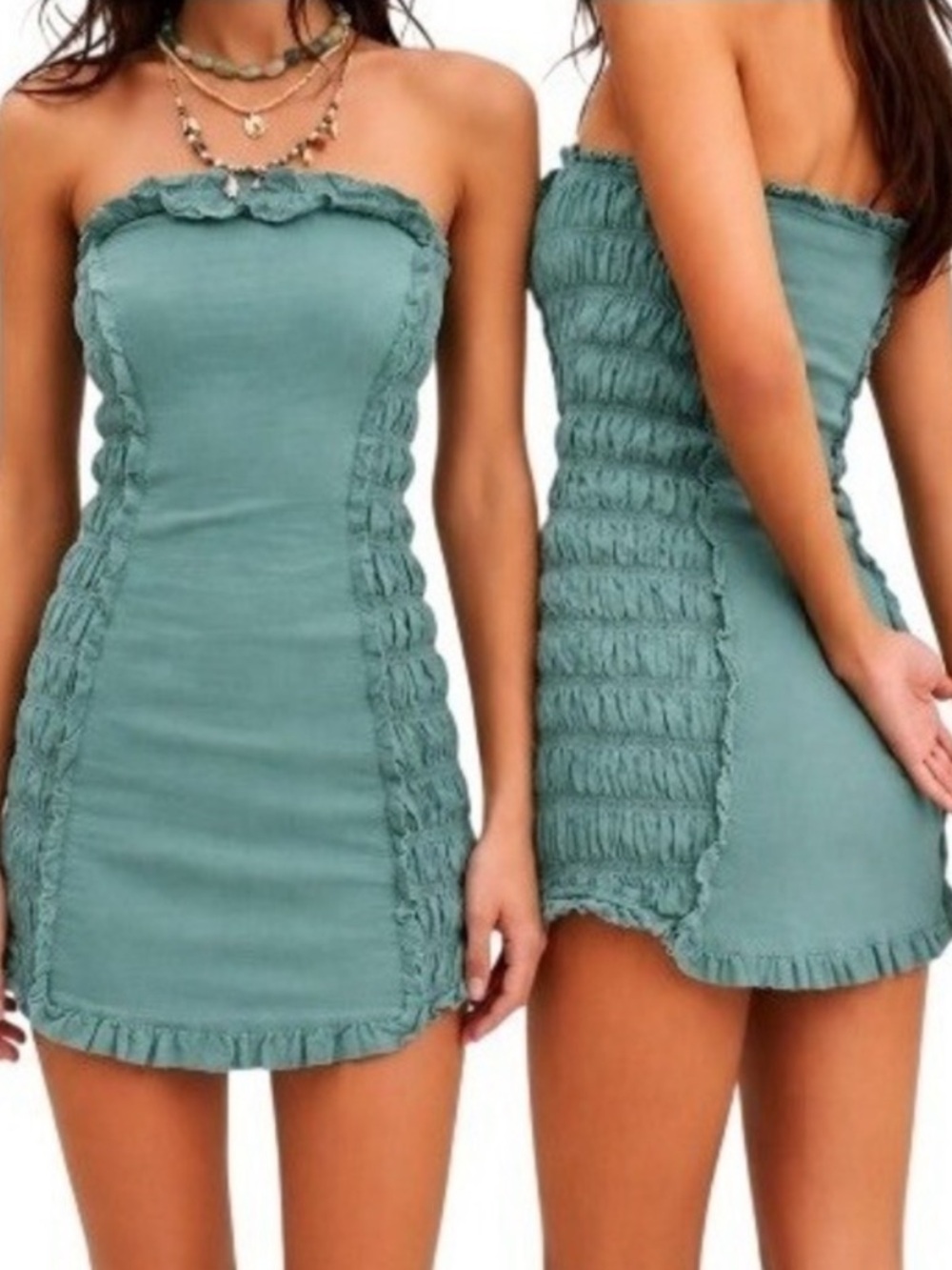 NWOT Free People Free-Est My Muse Strapless Smocked Teal Midi dress XL